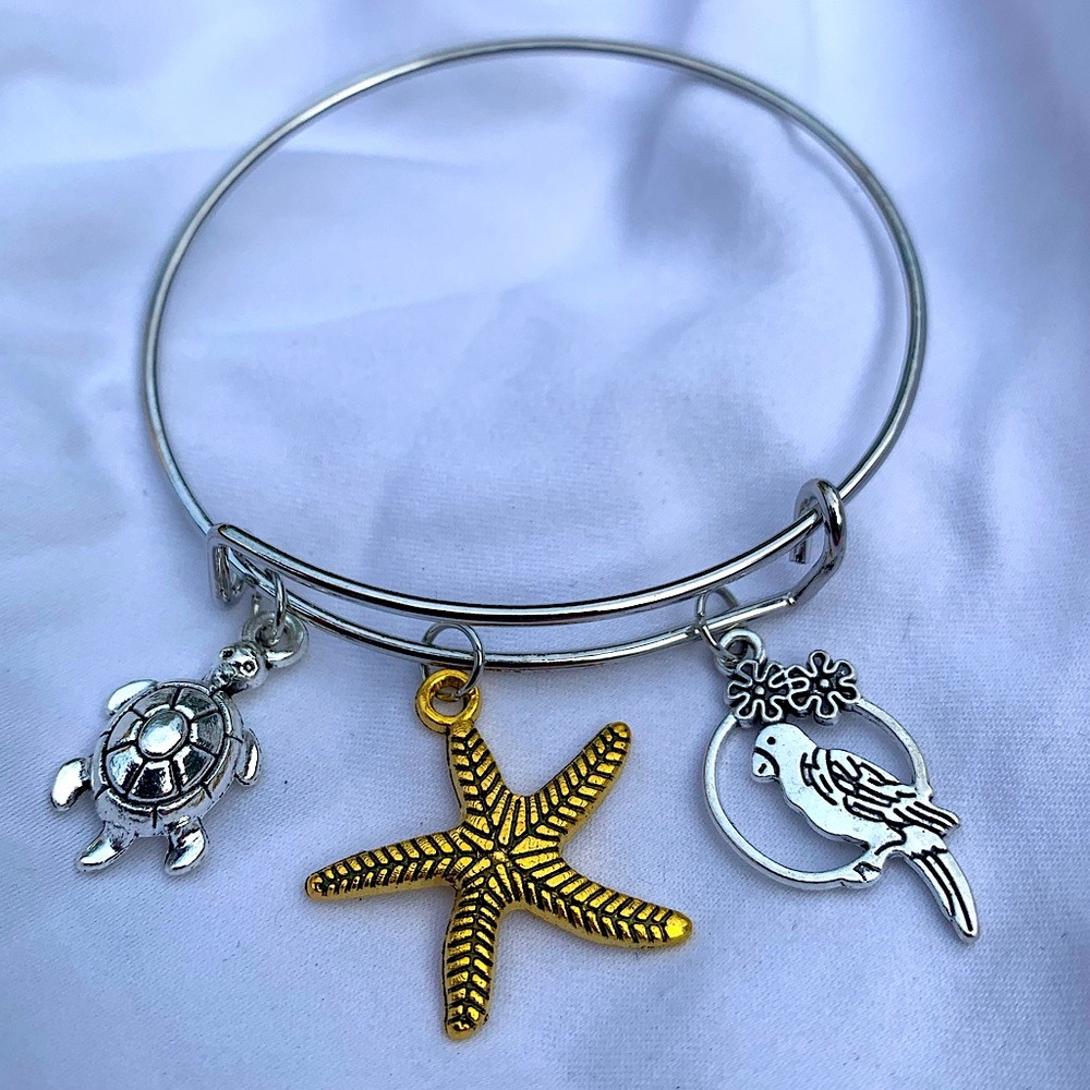 Brand New! Handmade! Adjustable Charm Bangle Bracelet!